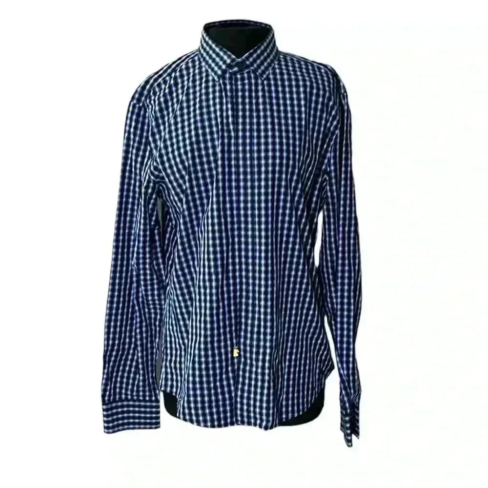 Armani Exchange Plaid Check Button Front Casual Top Size 16.5-17